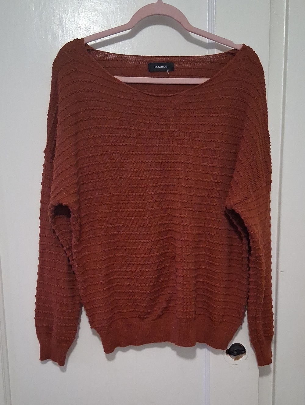Rust Textured Scoop Neck Sweater